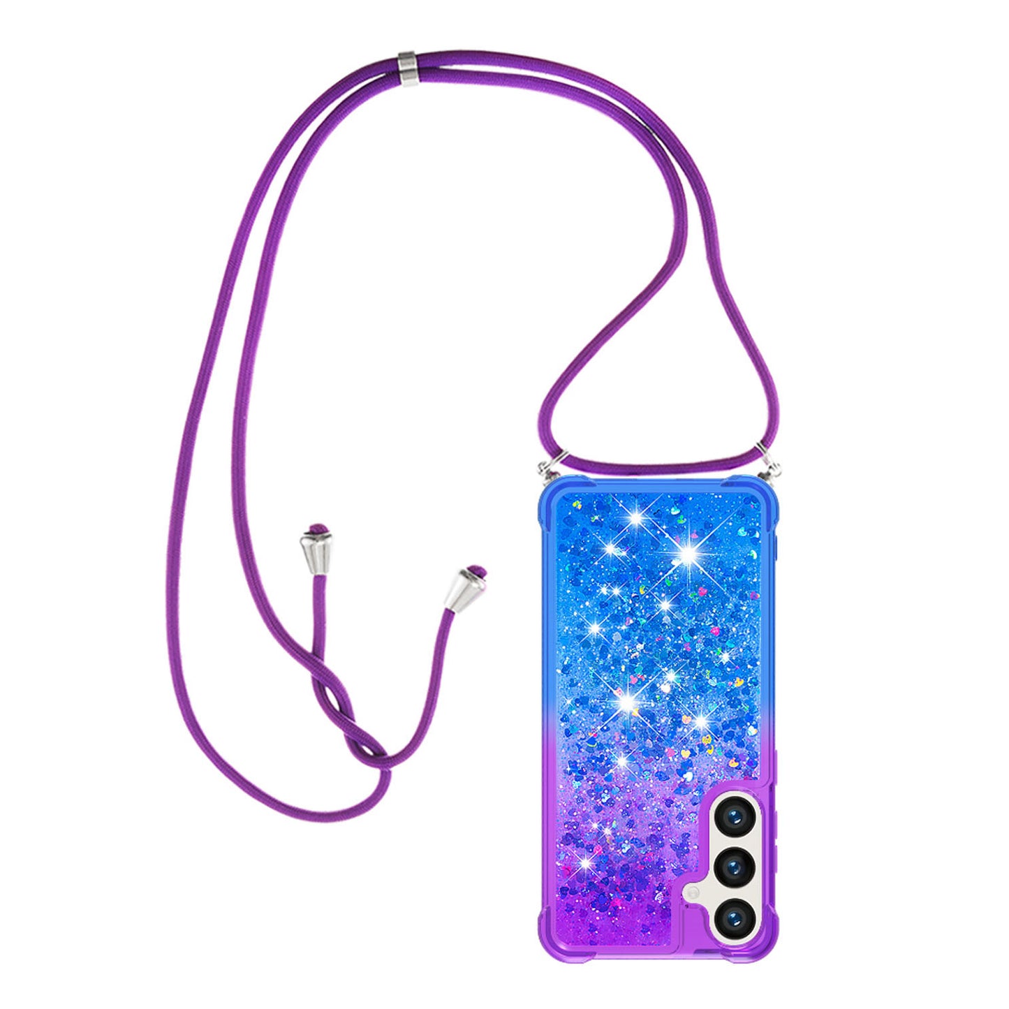 Samsung Galaxy S24+ Gradient Quicksand Liquid Shockproof Case with Adjustable Lanyard, P&B&LANYARD