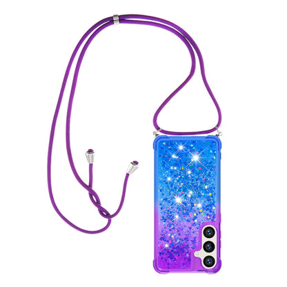 Samsung Galaxy S24+ Gradient Quicksand Liquid Shockproof Case with Adjustable Lanyard, P&B&LANYARD