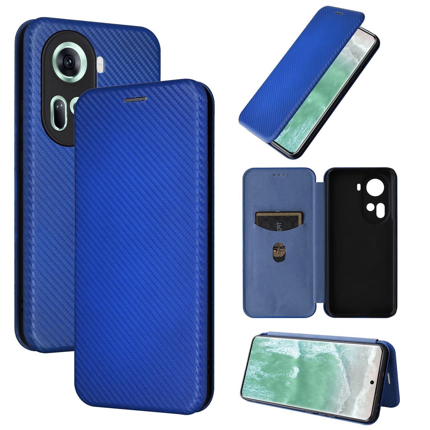 Carbon Fiber Flip Case for OPPO Reno11 5G, Blue