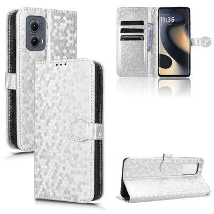 Slim Flip Polka-Dots Phone Case with Card Holder for Motorola Edge (2024), Silver