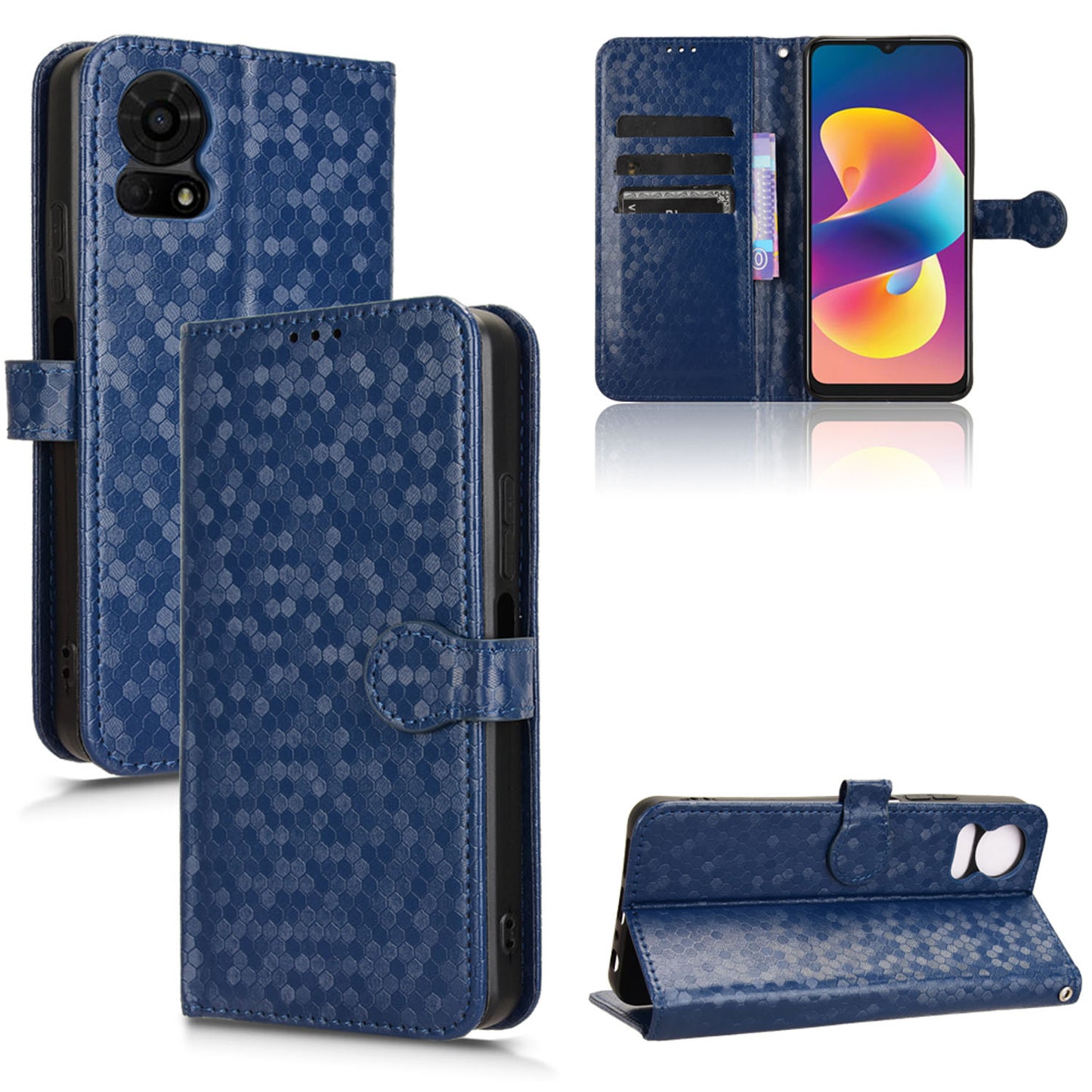 Slim Flip Polka-Dots Phone Case with Card Holder for TCL 50 LE, Blue