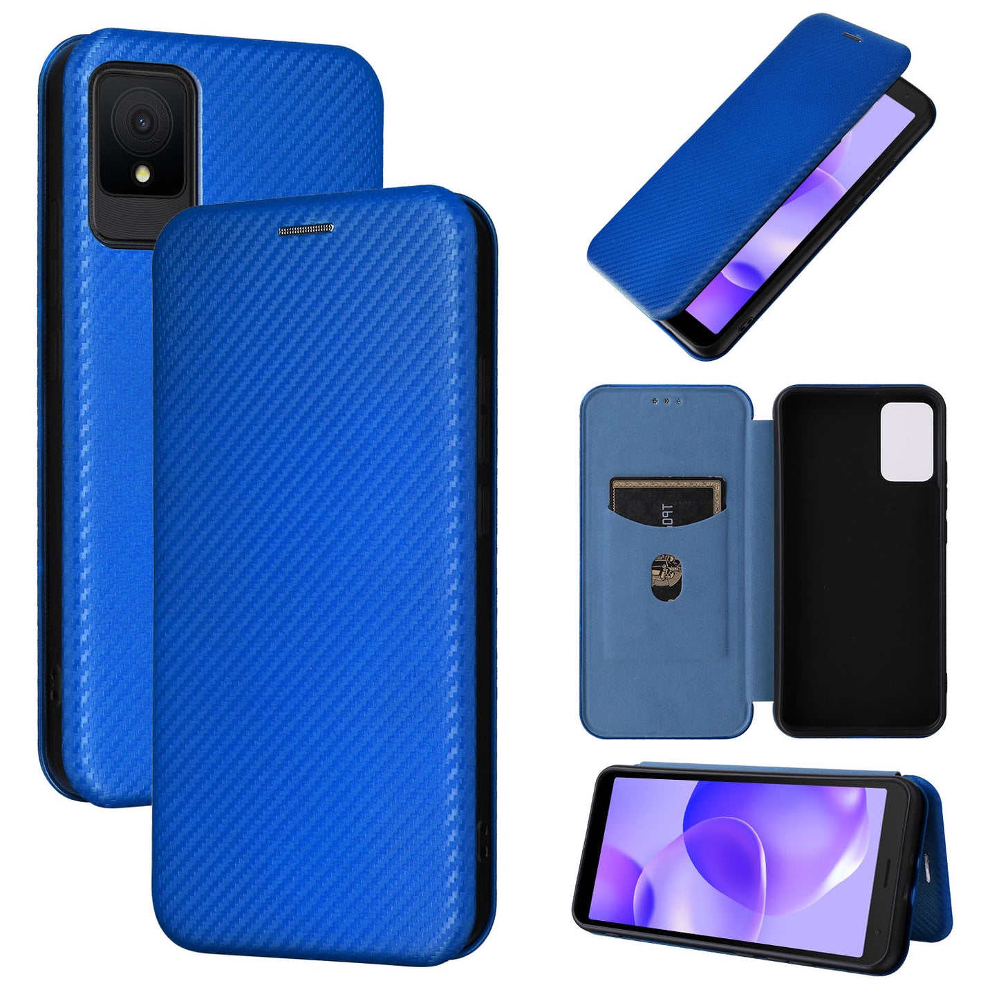 Carbon Fiber Flip Case for TCL 502, Blue