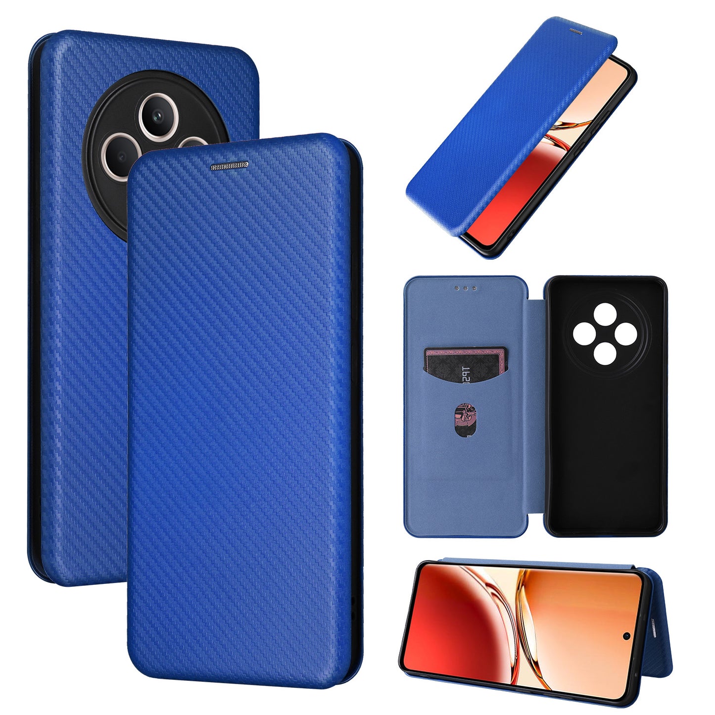 Carbon Fiber Flip Case for OPPO Reno12 F 5G, Blue