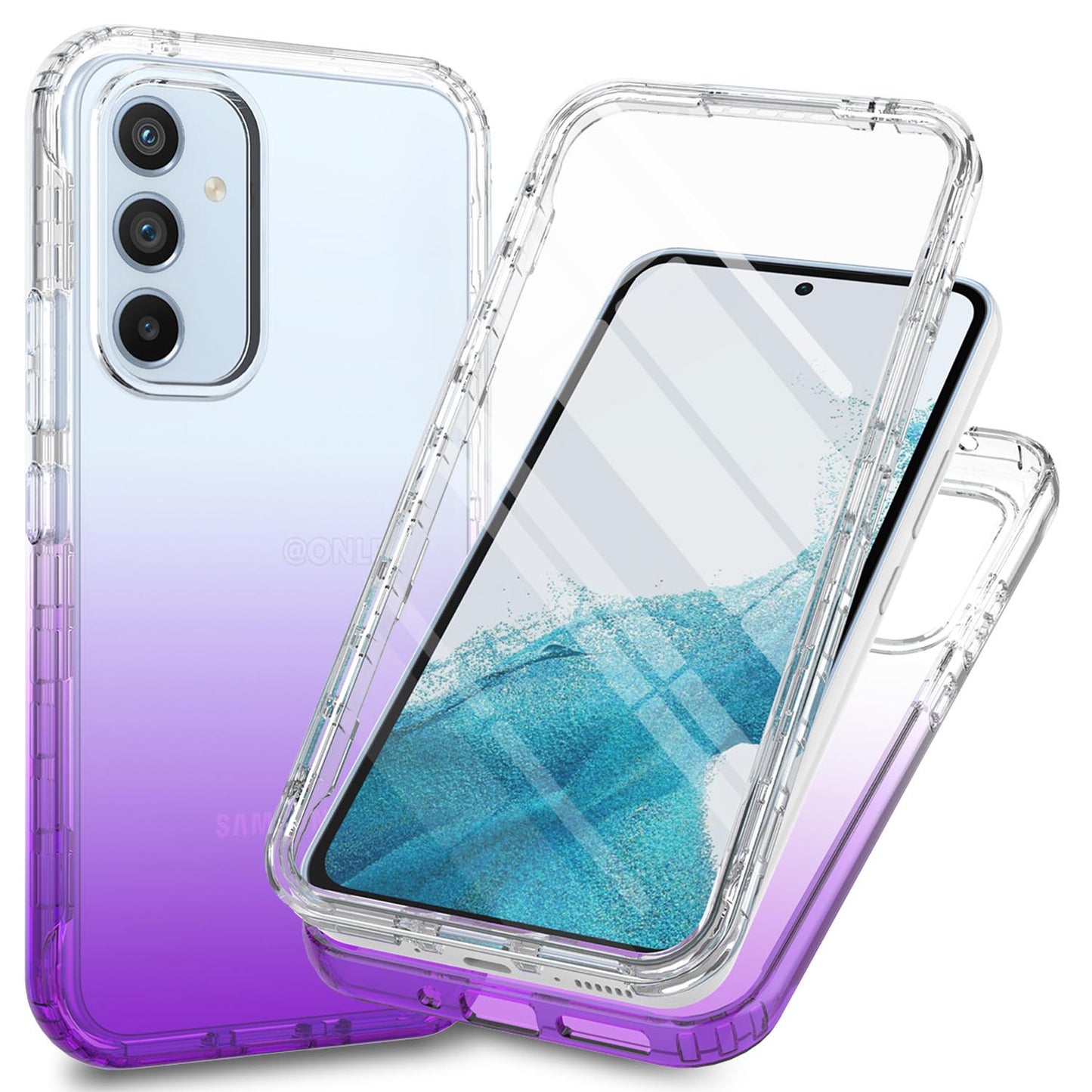 Gradient Clear Shockproof Full Body Case with Built-in Screen Protector Cover for Samsung Galaxy A34 5G, HALF-PURPLE