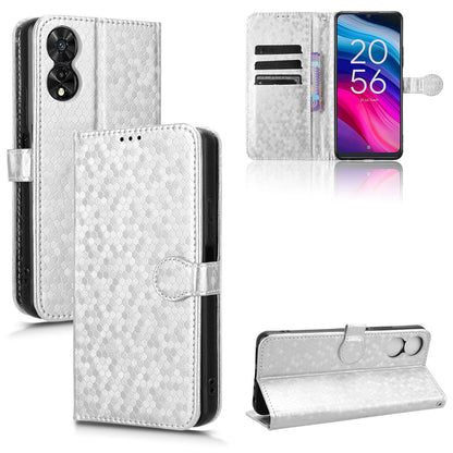 Slim Flip Polka-Dots Phone Case with Card Holder for TCL 505, Silver