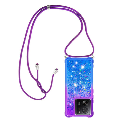 Xiaomi Redmi K60 Ultra Gradient Quicksand Liquid Shockproof Case with Adjustable Lanyard, P&B&LANYARD