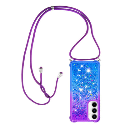 Samsung Galaxy A35 5G Gradient Quicksand Liquid Shockproof Case with Adjustable Lanyard, P&B&LANYARD