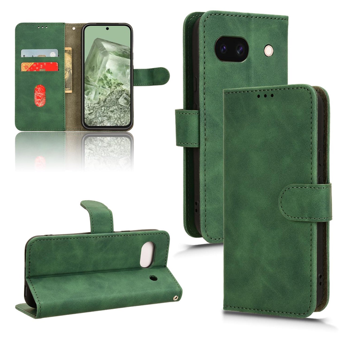 Wallet Case with Card Holder Flip Magnetic Protective Cover for Google Pixel 8A, Green