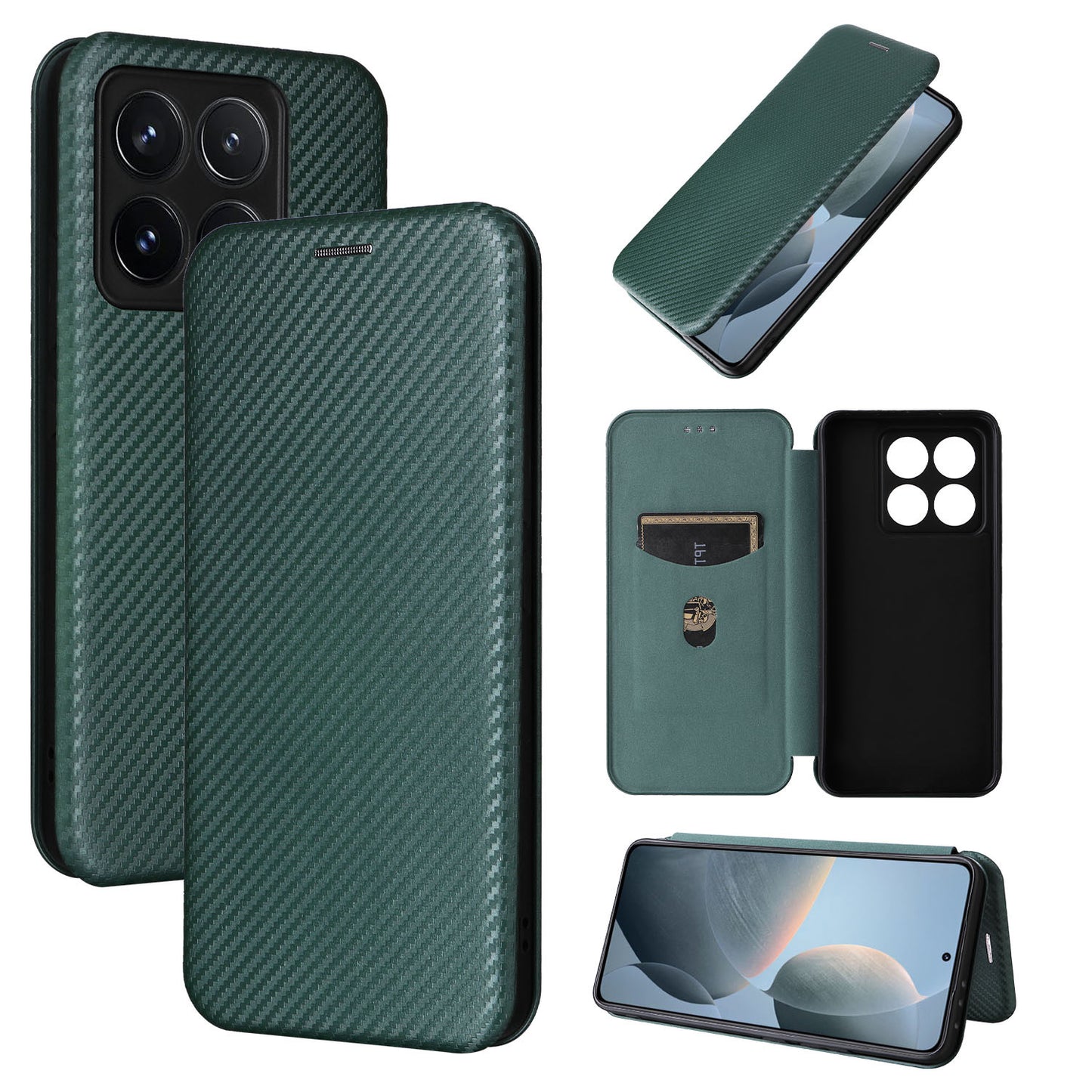 Carbon Fiber Flip Case for Xiaomi 14T, Green