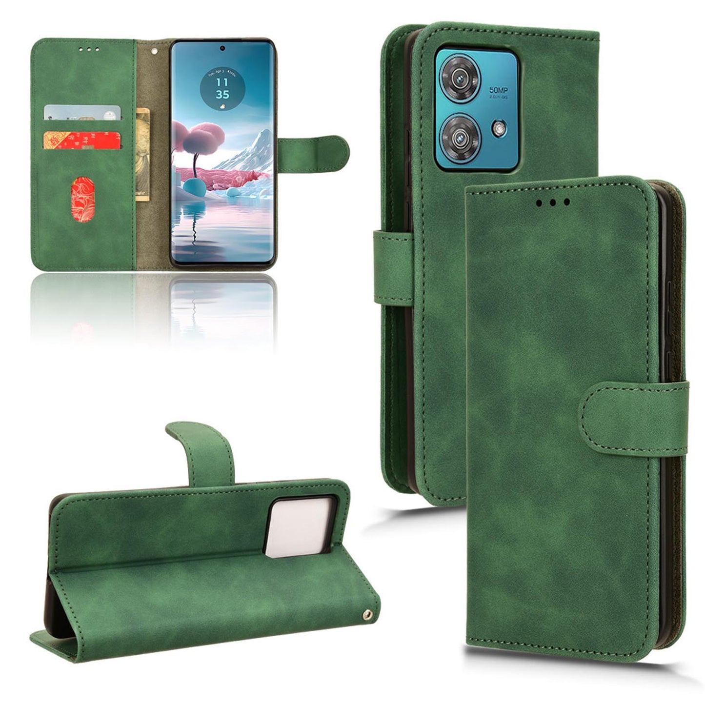 Wallet Case with Card Holder Flip Magnetic Protective Cover for Motorola Edge 40 Neo, Green