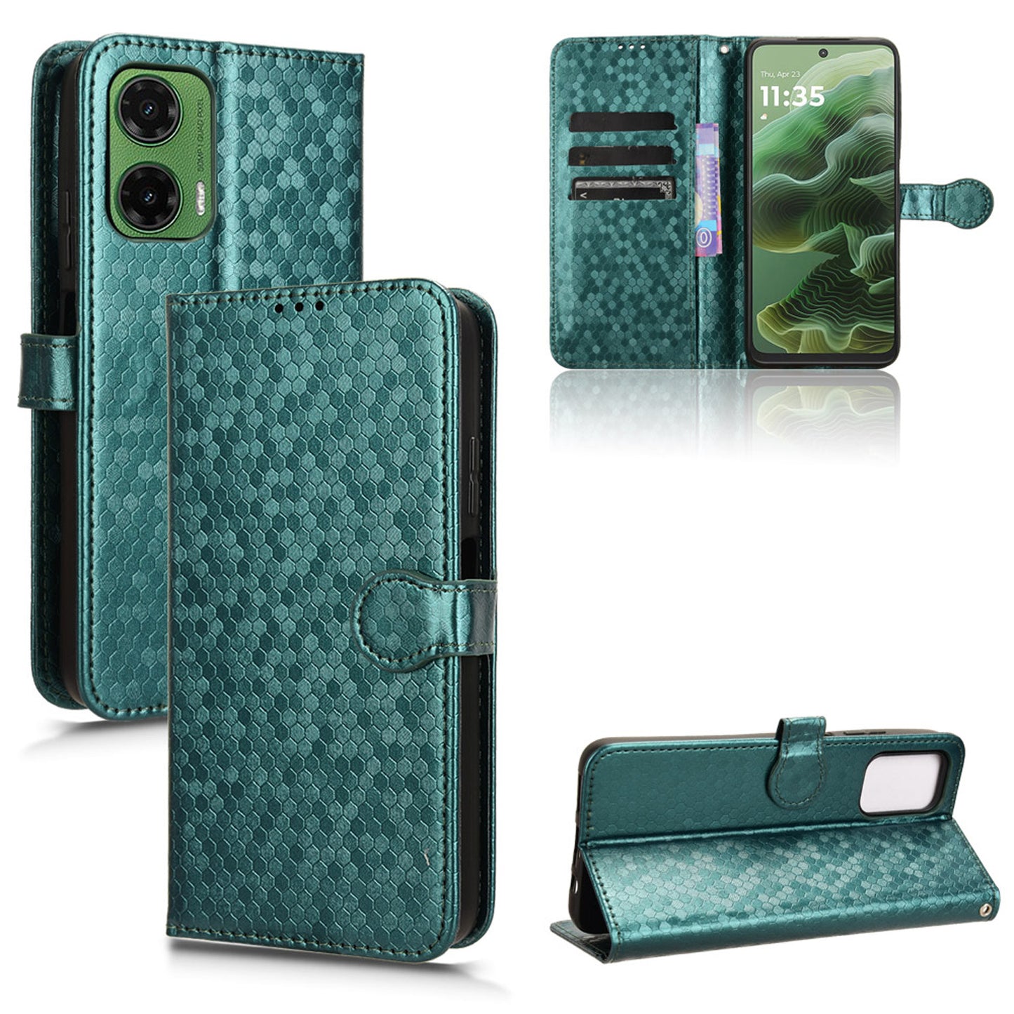 Slim Flip Polka-Dots Phone Case with Card Holder for Moto G35 5G, Green