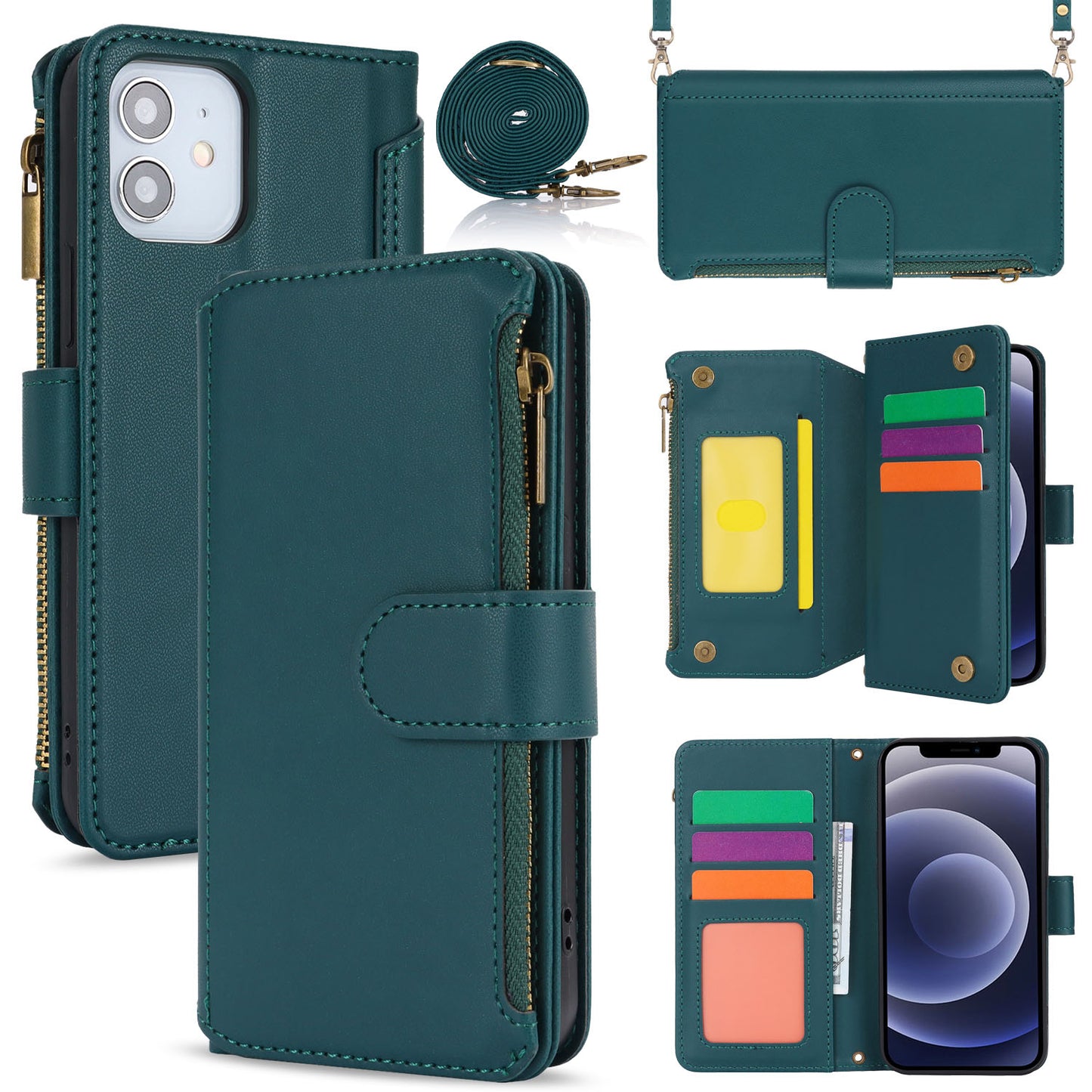 for iPhone 12 Wallet Case with RFID Blocking, Green