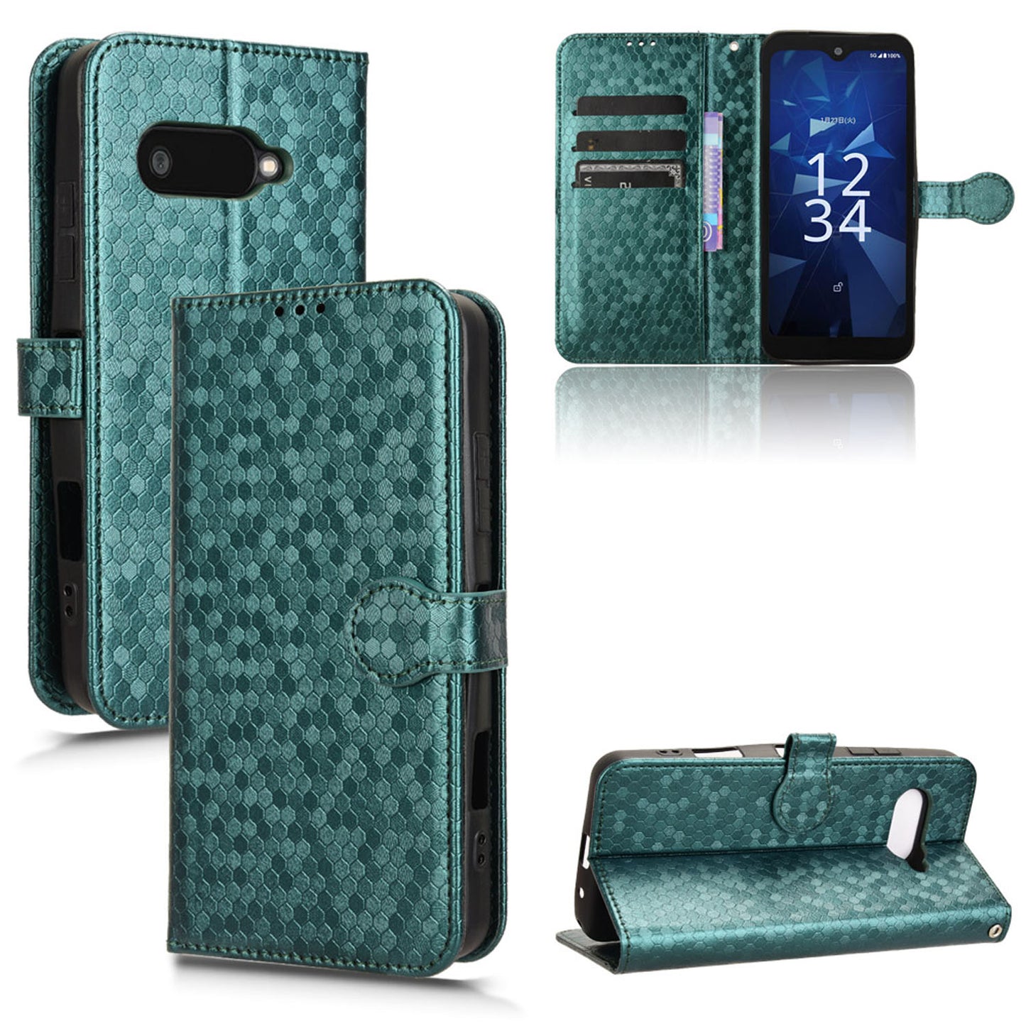 Slim Flip Polka-Dots Phone Case with Card Holder for Kyocera Digno SX4 5G, Green