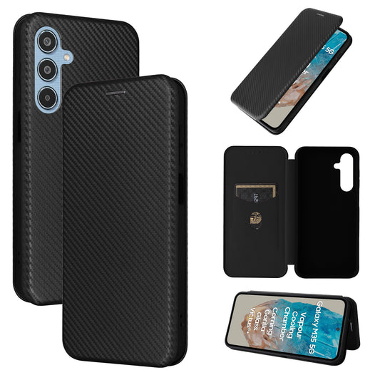 Carbon Fiber Flip Case for Samsung Galaxy M35 5G, Black