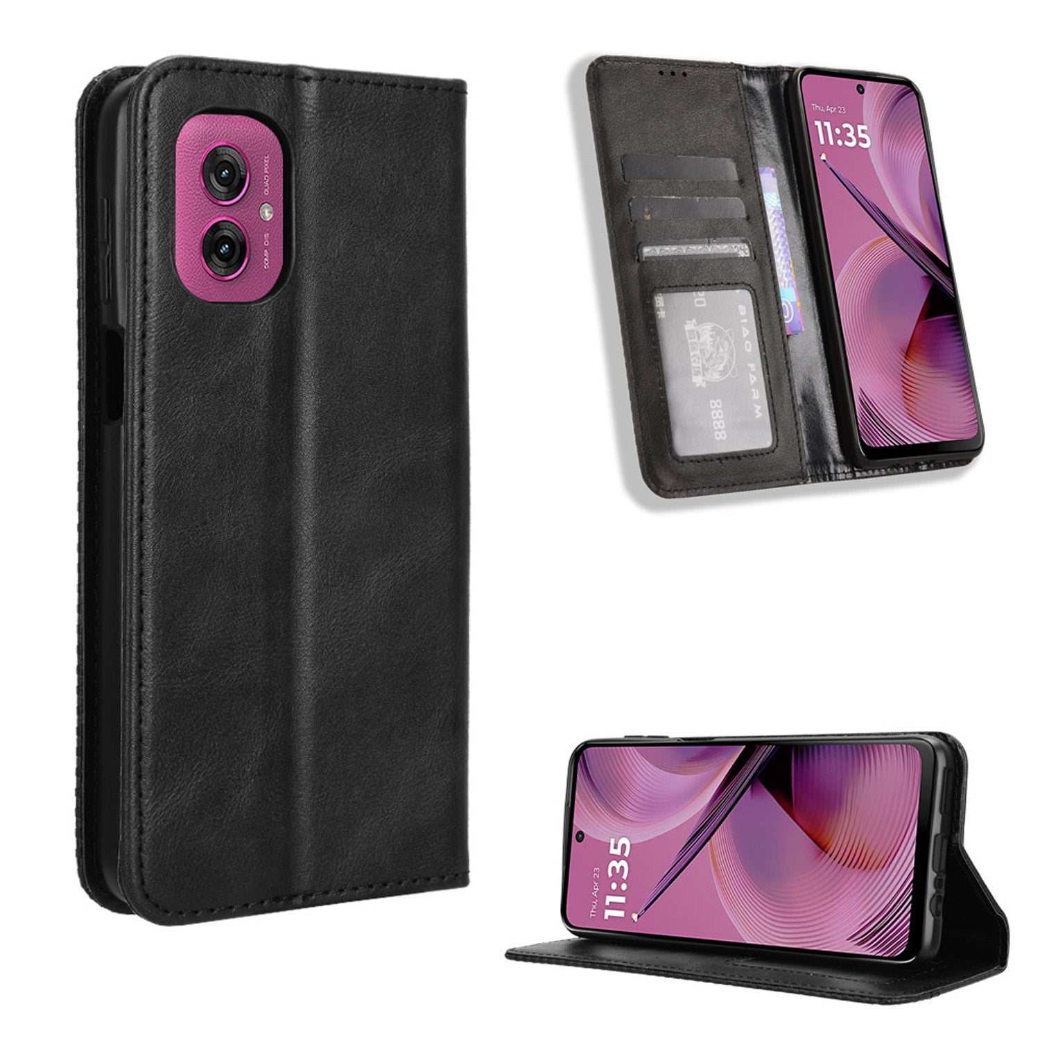 Moto G55 5G Flip Folio Case with Card Holder Hidden Magnetic, Brown