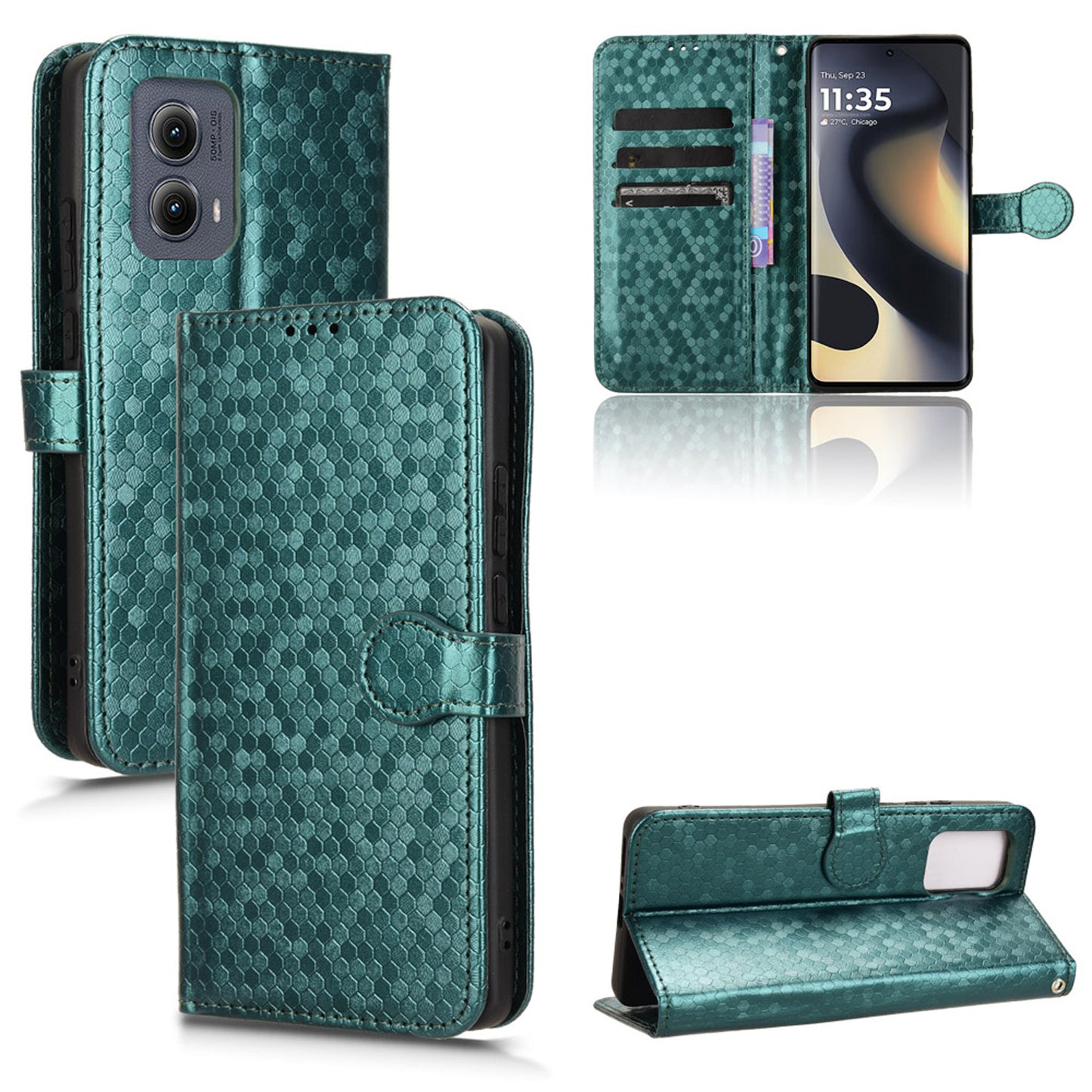 Slim Flip Polka-Dots Phone Case with Card Holder for Motorola Edge (2024), Green