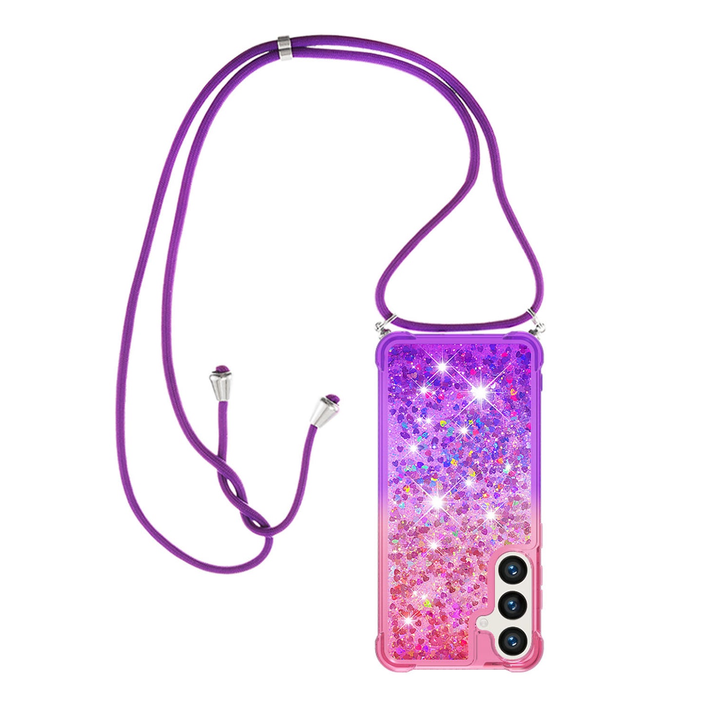 Samsung Galaxy S23 Gradient Quicksand Liquid Shockproof Case with Adjustable Lanyard, PINK&P&LANYARD