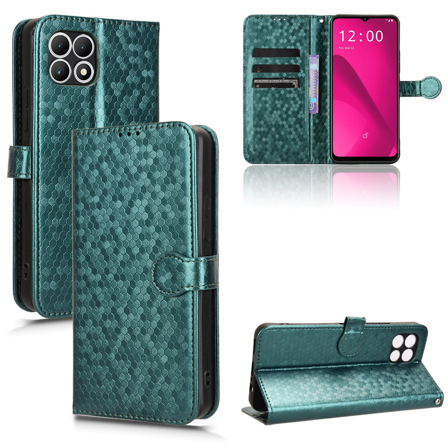 Slim Flip Polka-Dots Phone Case with Card Holder for T-Mobile REVVL 7 5G, Green