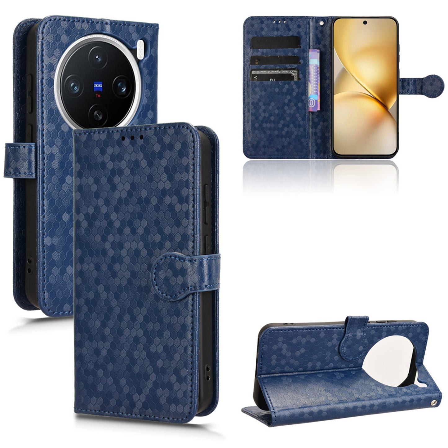 Slim Flip Polka-Dots Phone Case with Card Holder for VIVO X200 Pro Mini, Blue