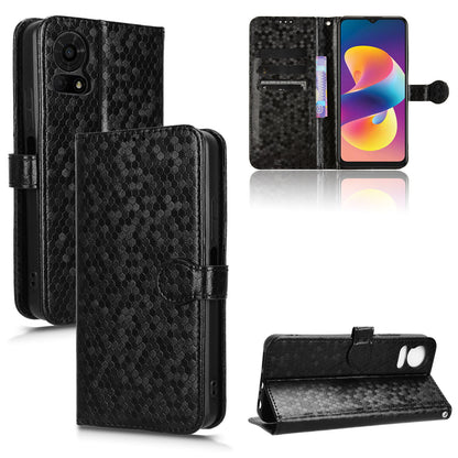 Slim Flip Polka-Dots Phone Case with Card Holder for TCL 50 LE, Black