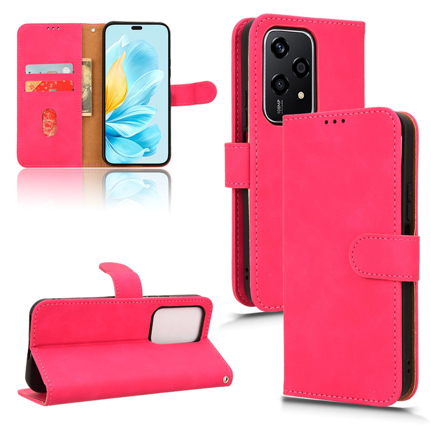 Wallet Case with Card Holder Flip Magnetic Protective Cover for Honor 200 Lite, Pink