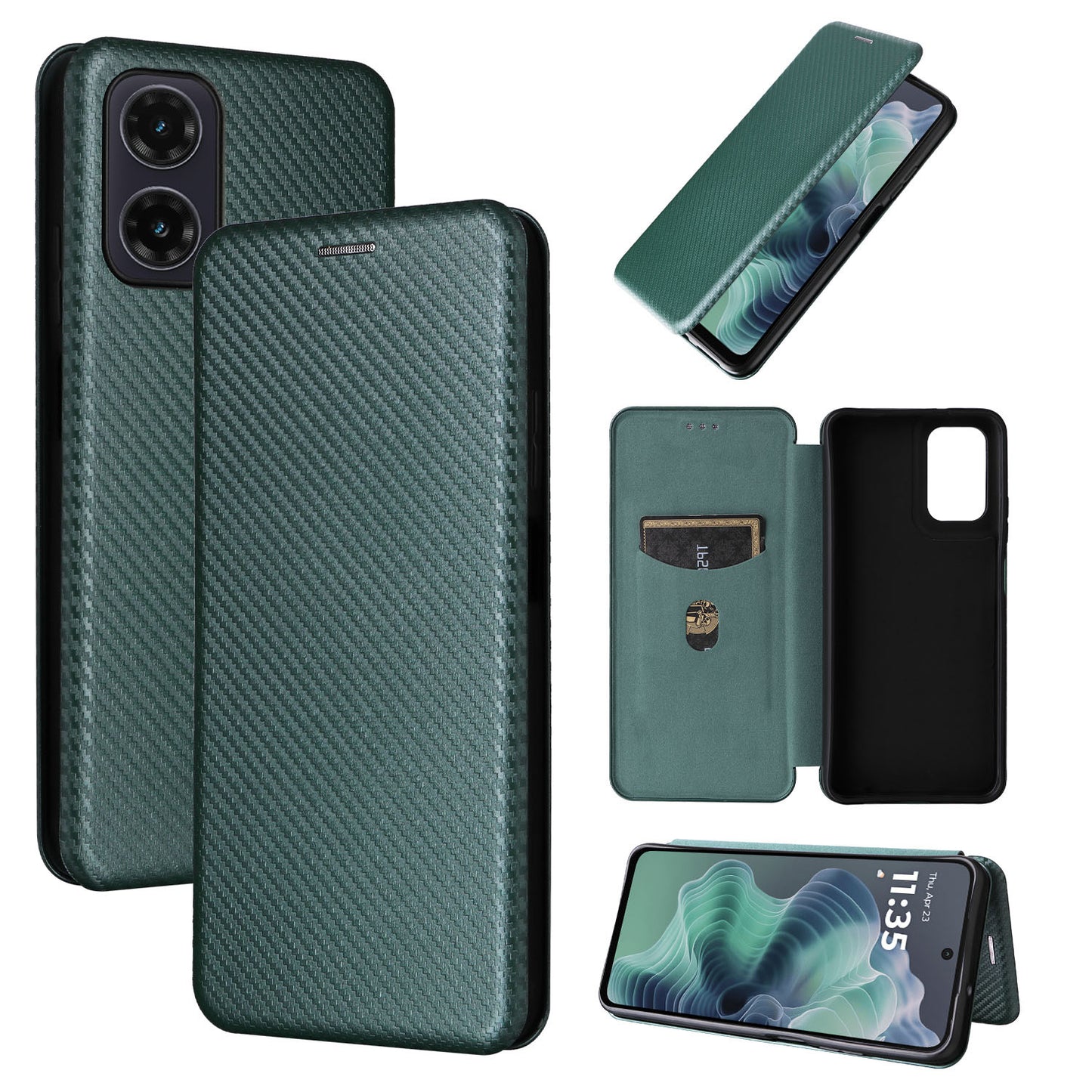 Carbon Fiber Flip Case for Moto G35 5G, Green