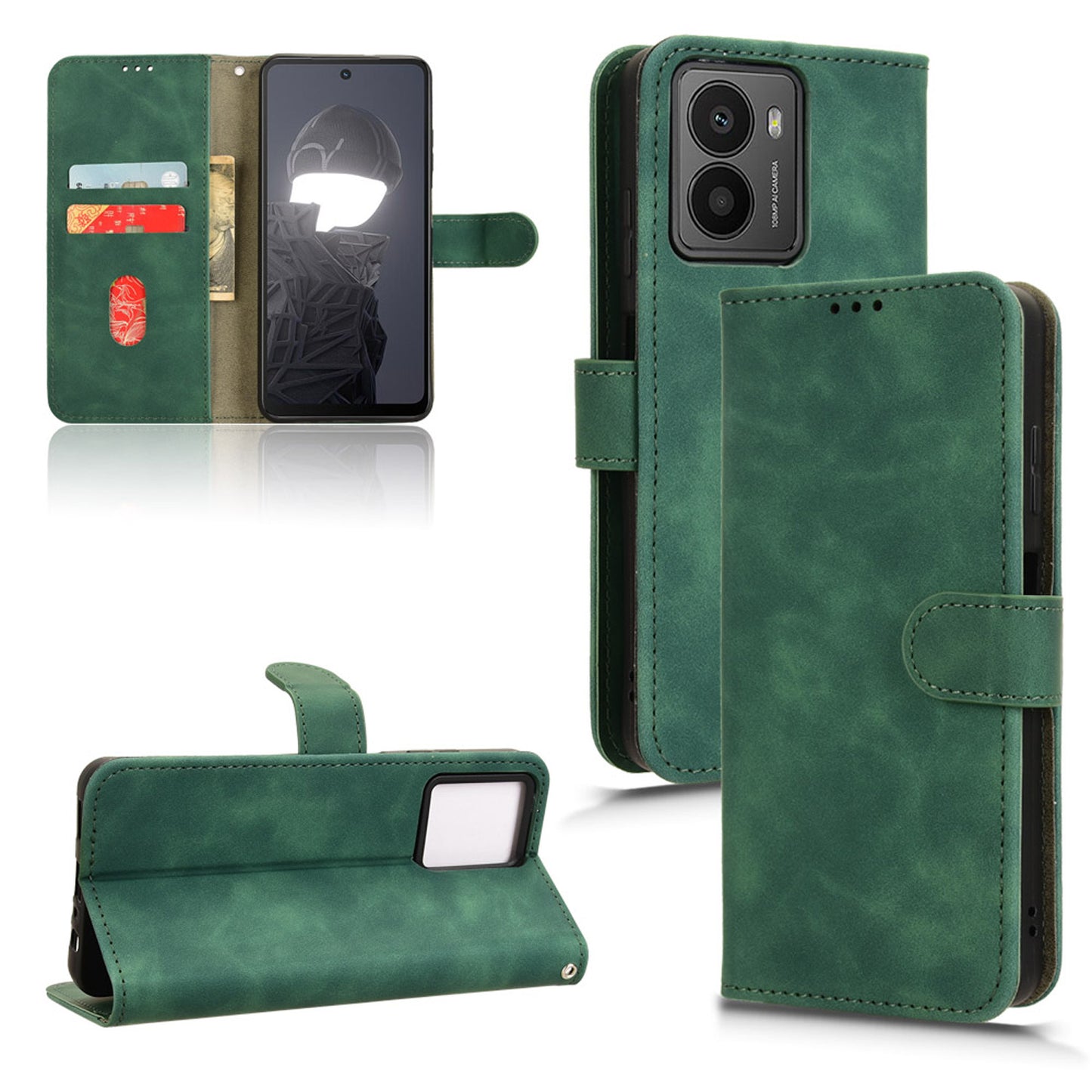 Wallet Case with Card Holder Flip Magnetic Protective Cover for HMD Fusion, Green