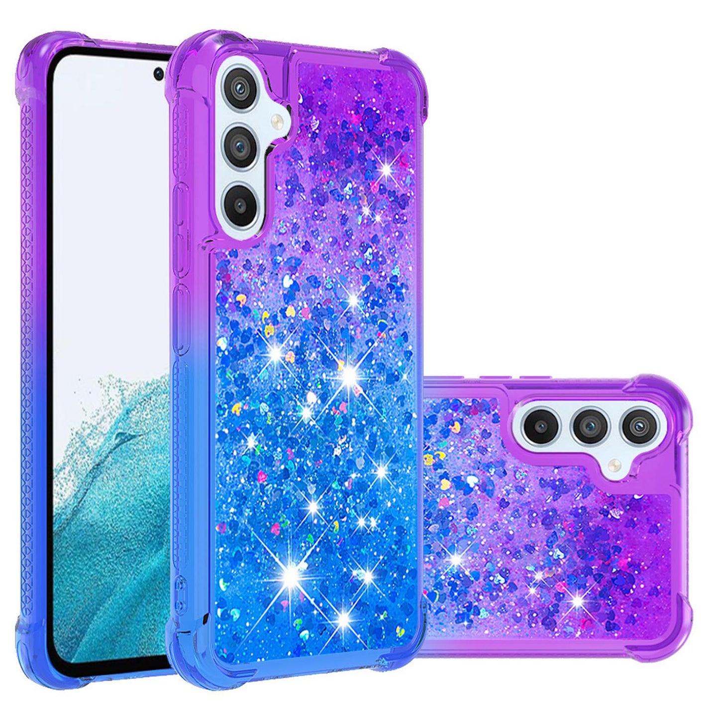 Samsung Galaxy A54 5G Gradient Quicksand Series Bling Liquid TPU Case, Purple&Blue