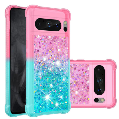 Google Pixel 8 Pro Gradient Quicksand Series Bling Liquid TPU Case, Pink&Blue