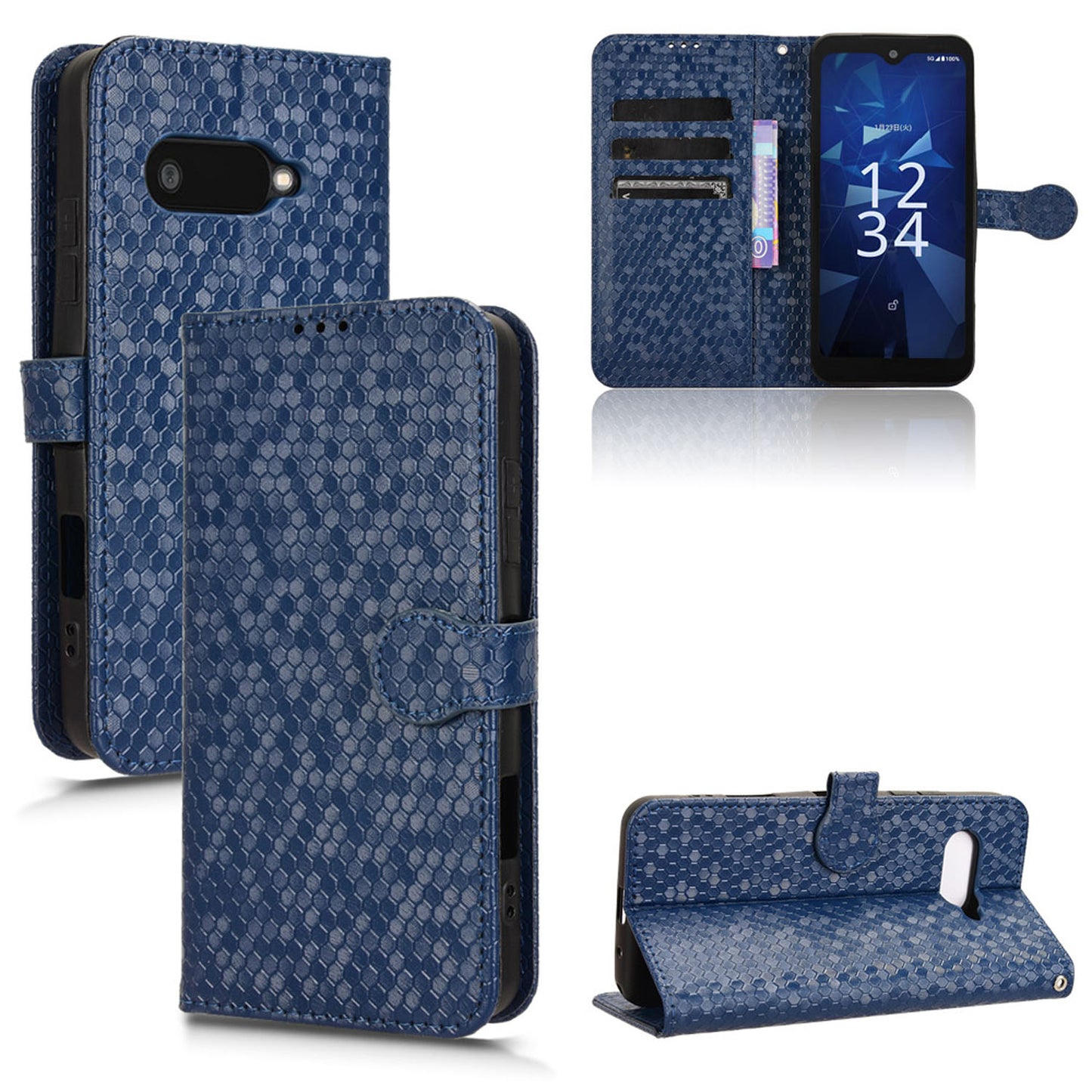 Slim Flip Polka-Dots Phone Case with Card Holder for Kyocera Digno SX4 5G, Blue