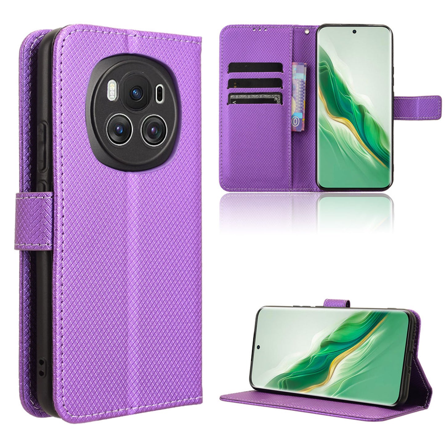 Wallet Case with Credit Card Holder PU Leather Flip Folio Phone Cover for Honor Magic6, Purple