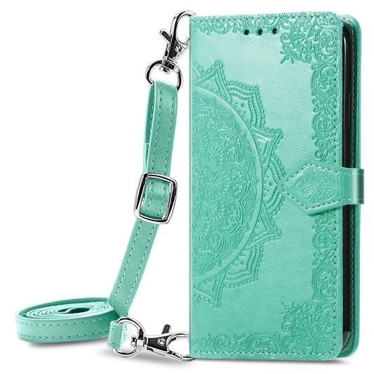 Mandala Pattern Crossbody Wallet Case for iPhone 16, Blue