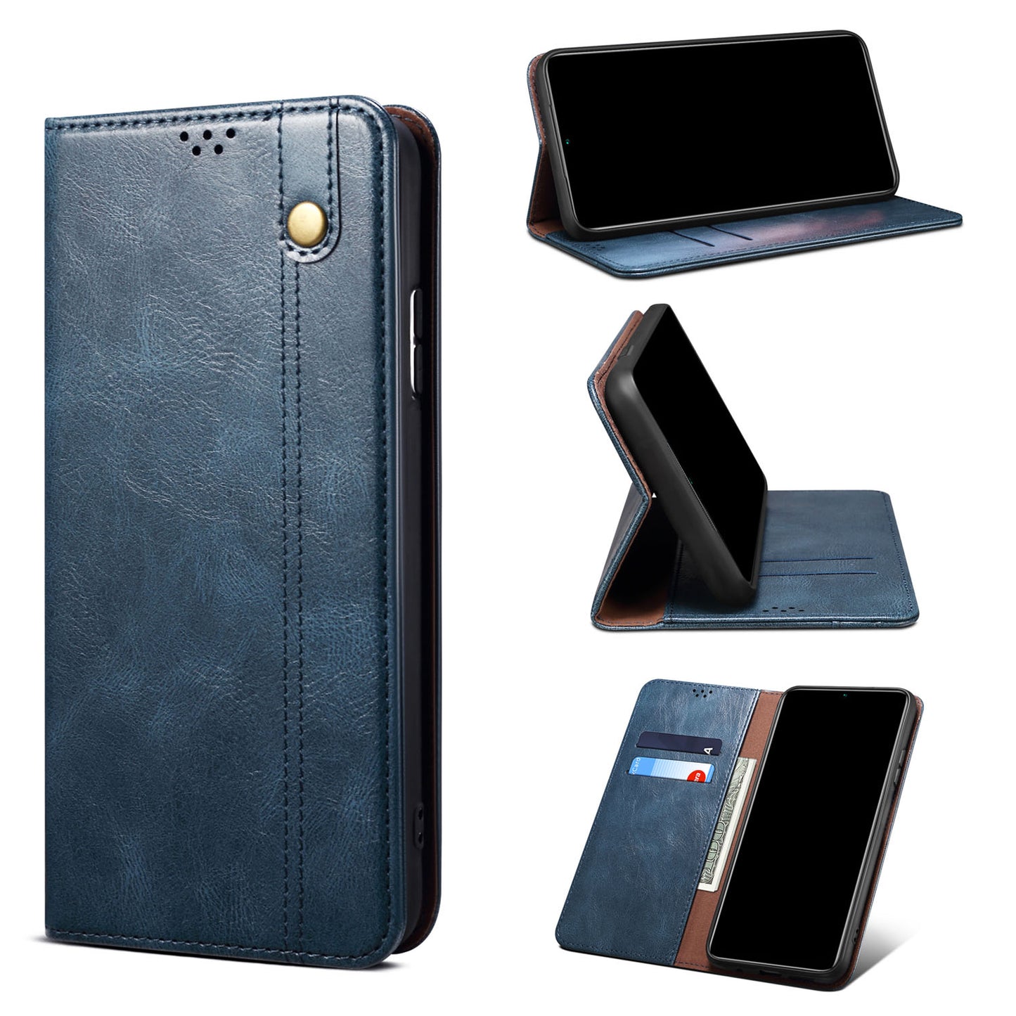 Samsung Galaxy M35 5G PU Leather Flip Folio Cover with Card Holders Magnetic Closure, Blue