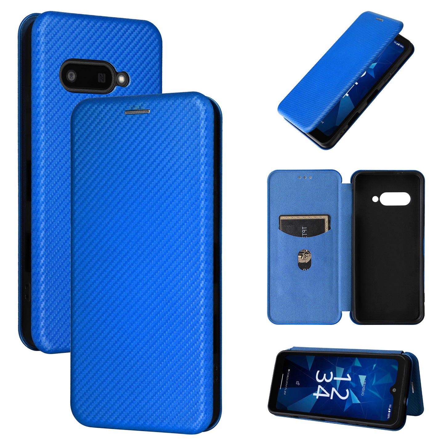 Carbon Fiber Flip Case for Kyocera Digno SX4, Blue