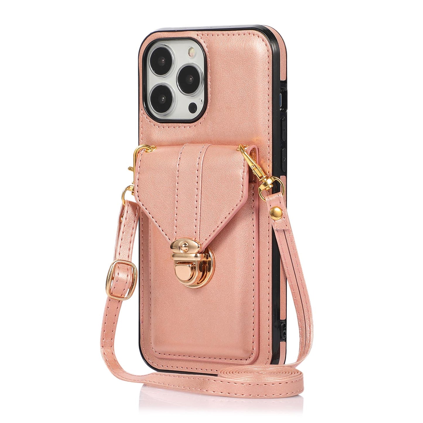 Crossbody Wallet Case with Wrist Strap Shoulder Protective Cover for iPhone 15 Pro Max