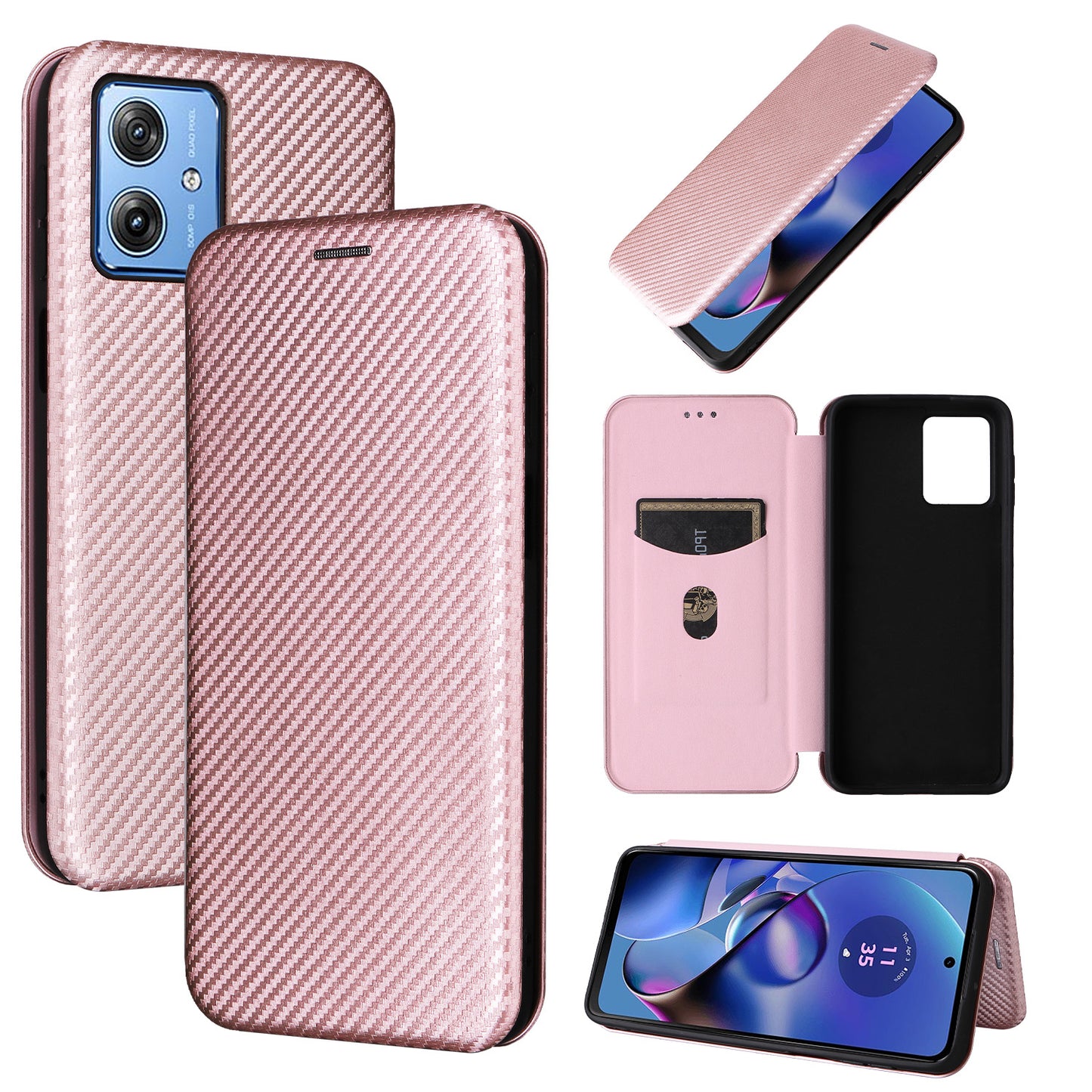 Carbon Fiber Flip Case for Moto G64 5G, Rose Gold