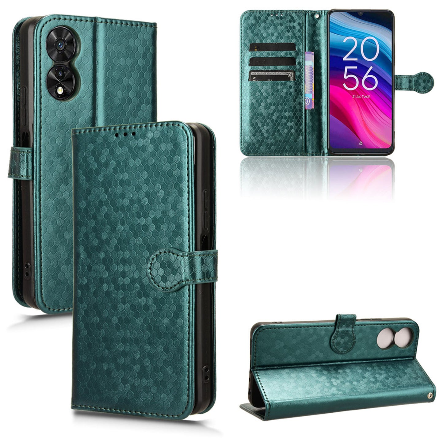 Slim Flip Polka-Dots Phone Case with Card Holder for TCL 50 SE, Green