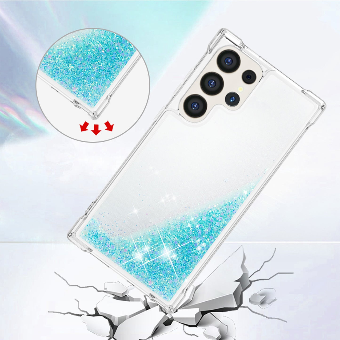 Liquid Flowing Case Anti Fall Proof Soft TPU Bumper Cover for Samsung Galaxy S25 Ultra, Silver Blue Star