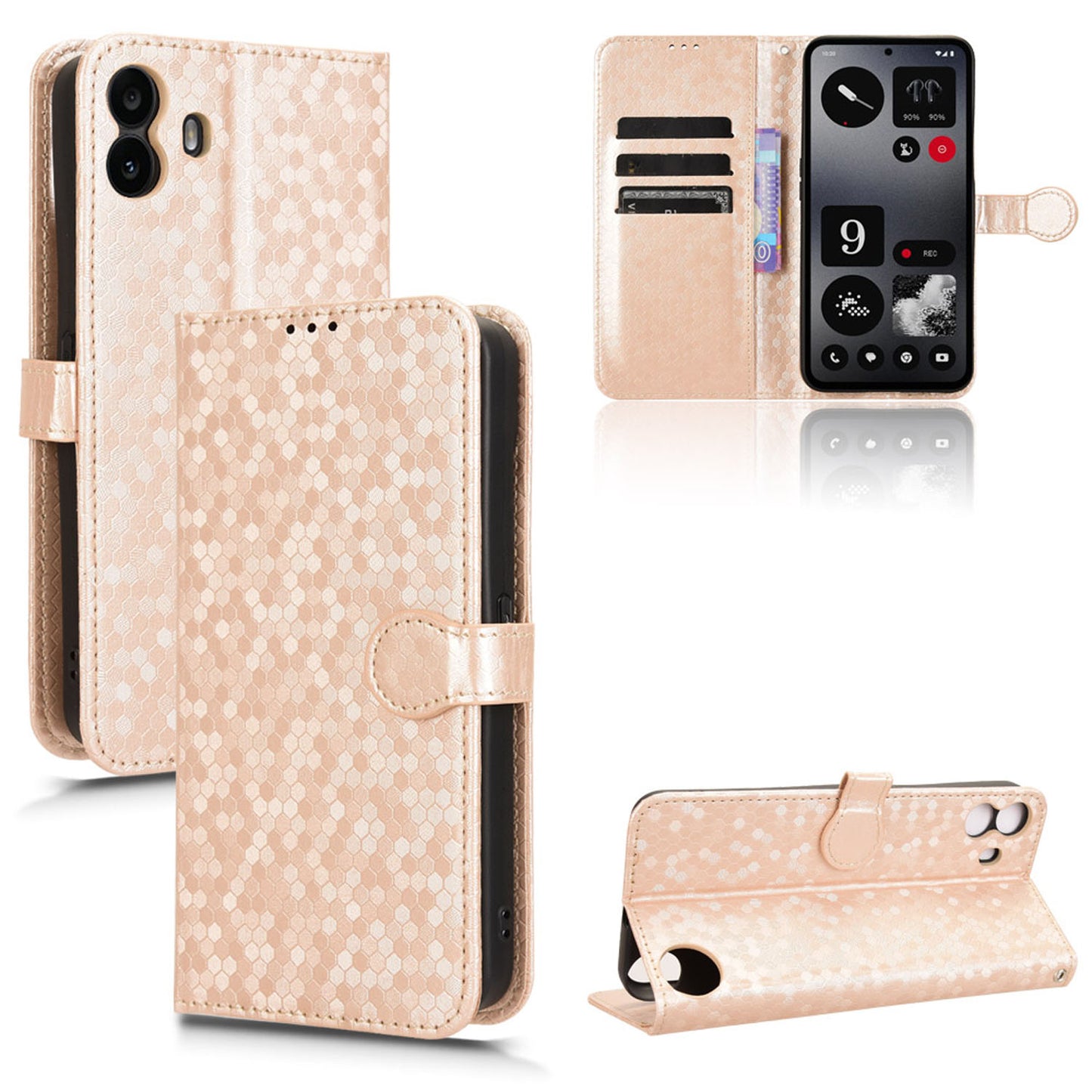 Slim Flip Polka-Dots Phone Case with Card Holder for Nothing CMF Phone 1, Rose Gold