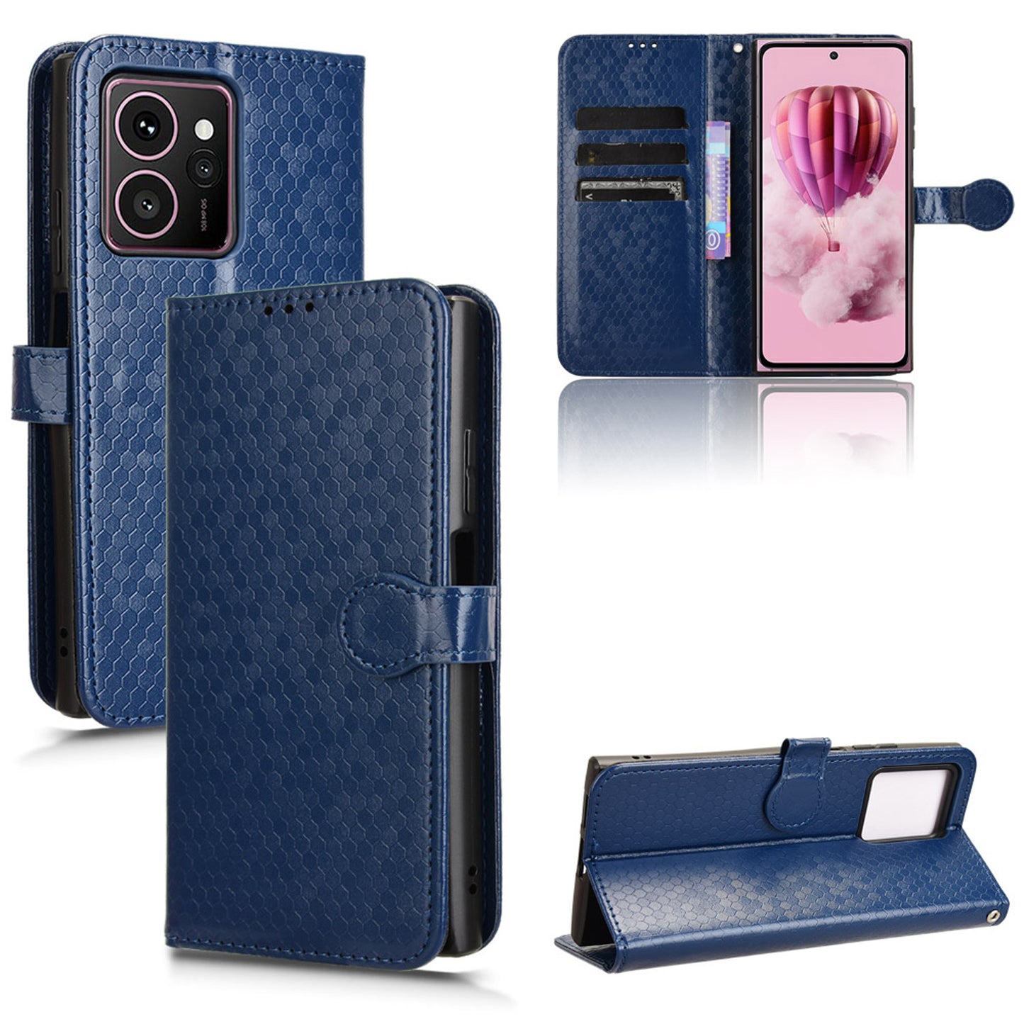 Slim Flip Polka-Dots Phone Case with Card Holder for HMD Skyline, Blue