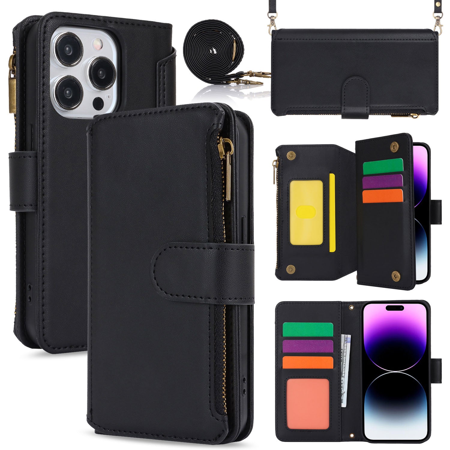 for iPhone 14 Pro Max Wallet Case with RFID Blocking, Black