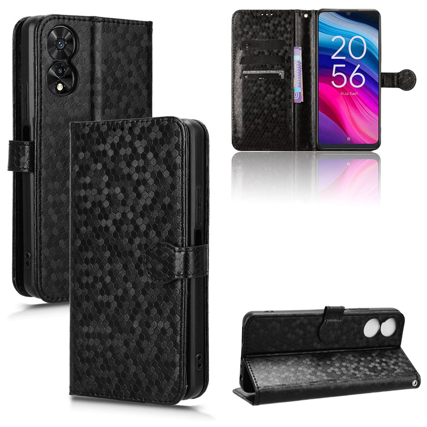 Slim Flip Polka-Dots Phone Case with Card Holder for TCL 50 5G, Black