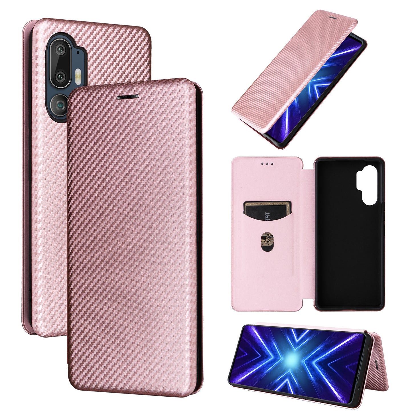 Carbon Fiber Flip Case for HTC U24 Pro, Rose Gold