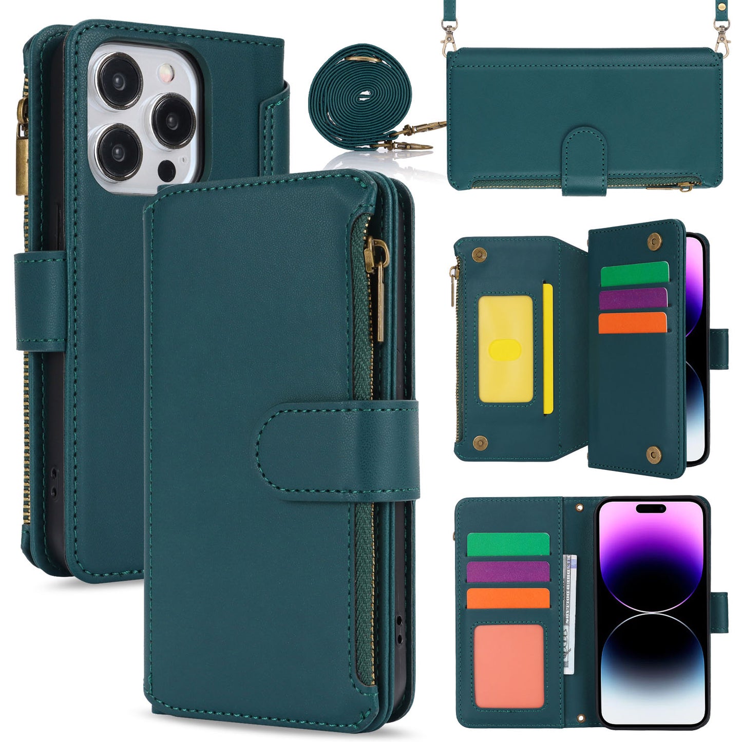 for iPhone 14 Pro Max Wallet Case with RFID Blocking, Green