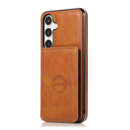 PU Leather Back Cover With Durable Button for Samsung Galaxy S24+, Brown