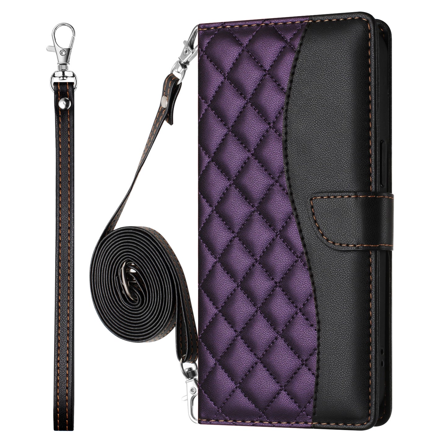 Crossbody Wallet Case for iPhone 16 Pro Max, RFID Blocking PU Leather Flip Cover with Card Slots Holder Wrist Strap Lanyard, Purple