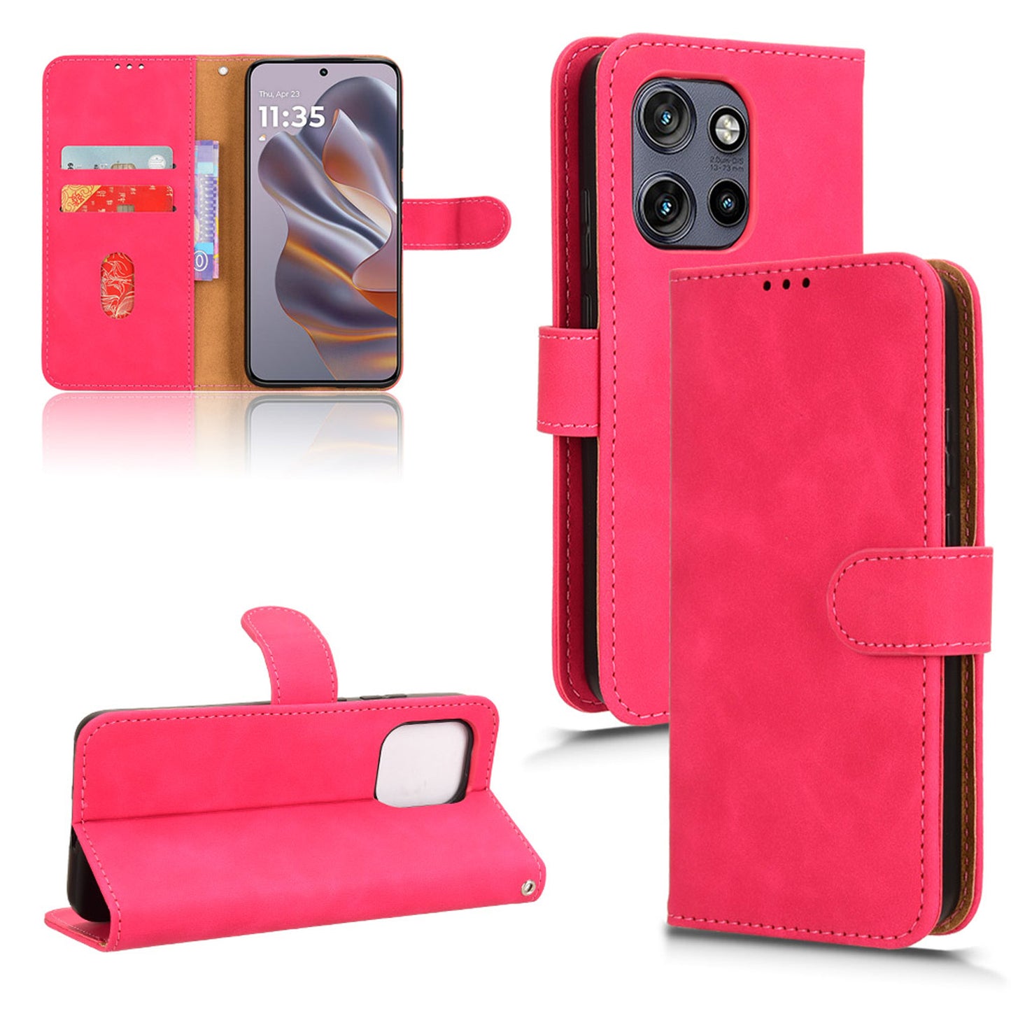 Wallet Case with Card Holder Flip Magnetic Protective Cover for Motorola Edge 50 Neo, Pink