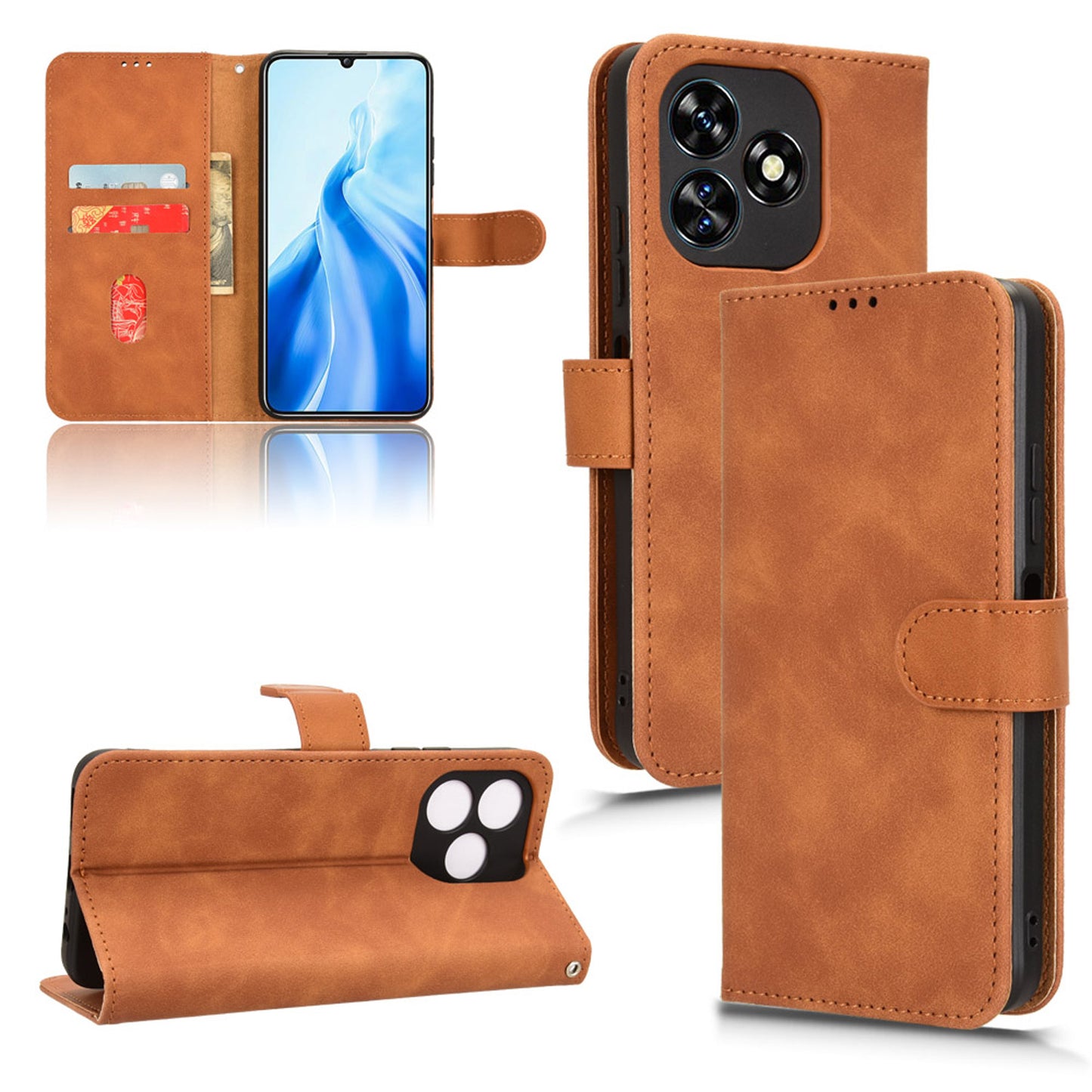 Wallet Case with Card Holder Flip Magnetic Protective Cover for Oukitel C51, Brown