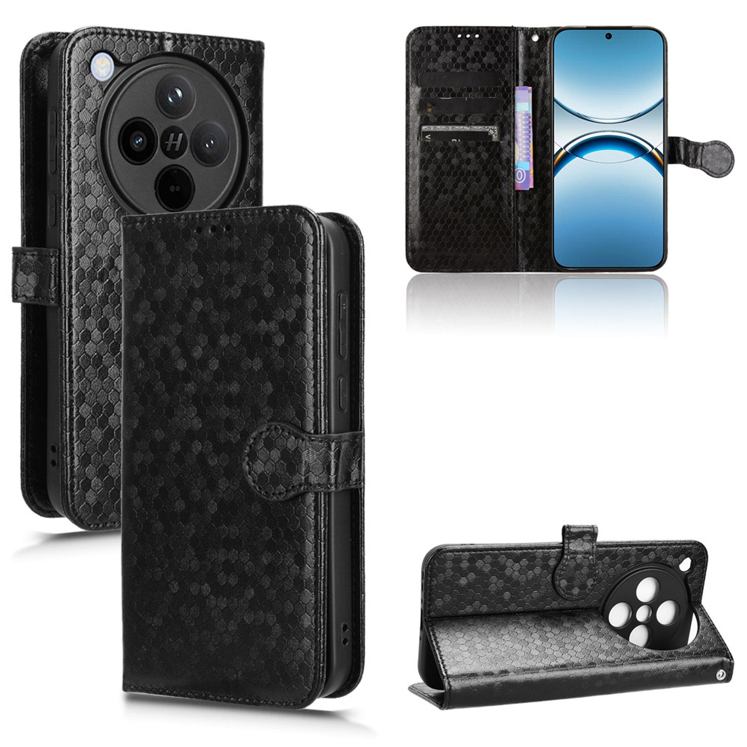 Slim Flip Polka-Dots Phone Case with Card Holder for OPPO Find X8, Black