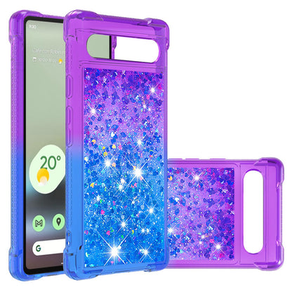 Google Pixel 7A Gradient Quicksand Series Bling Liquid TPU Case, Purple&Blue